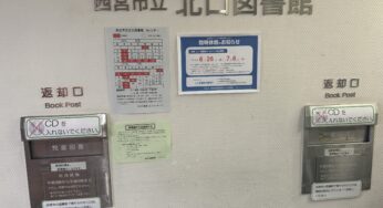 西宮市にある図書館が全館臨時休館するって。2023年6月26日(月)から7月6日(木)まで